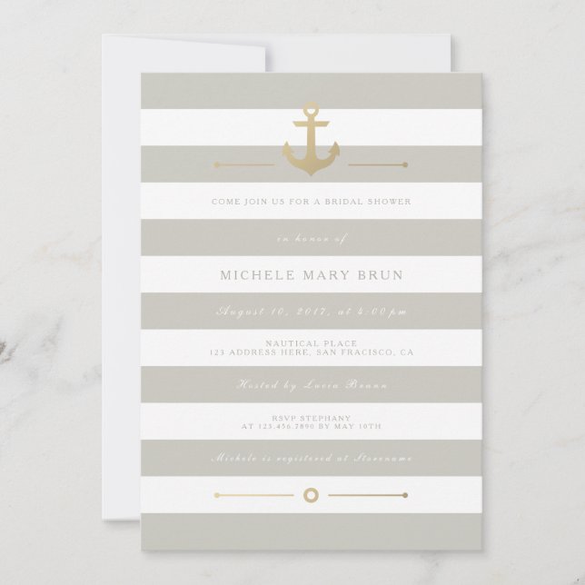Elegant Beige Nautical Möhippa Inbjudan (Framsida)