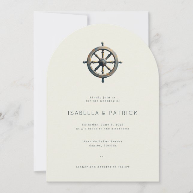 Elegant Beige Nautical Ship Wheel Inbjudningar (Framsida)