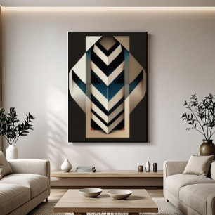 Elegant Beige Navy Art Deco Geometrisk Chevron Canvastryck
