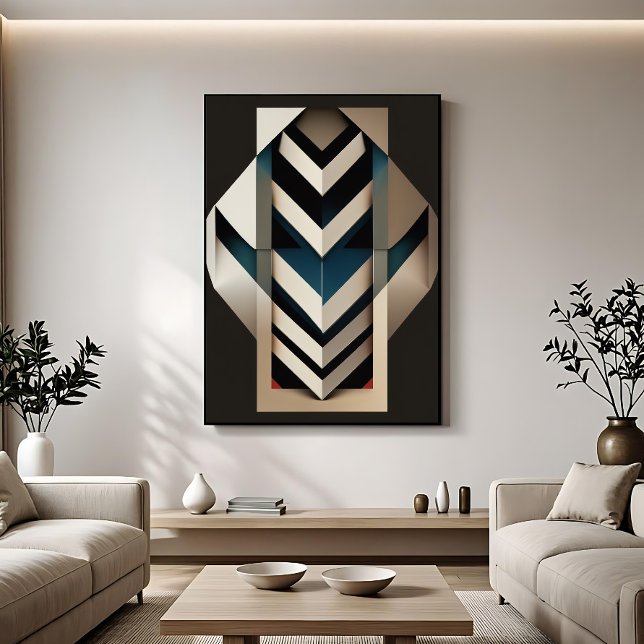 Elegant Beige Navy Art Deco Geometrisk Chevron Canvastryck (Skapare uppladdad)