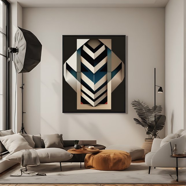 Elegant Beige Navy Art Deco Geometrisk Chevron Poster (Skapare uppladdad)
