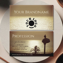Elegant Beige Ocean Light Brown Sunset Anpassnings Visitkort