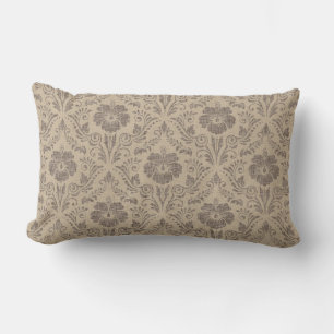 Elegant Beige och Brown Blommigt Damask Lumbarkudde