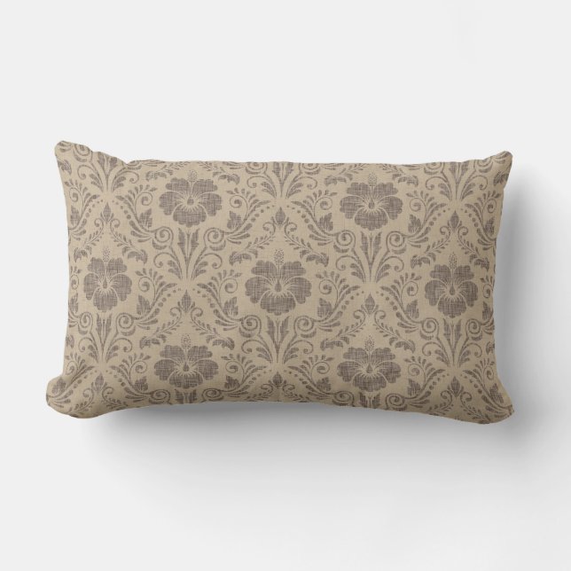Elegant Beige och Brown Blommigt Damask Lumbarkudde (Framsida)