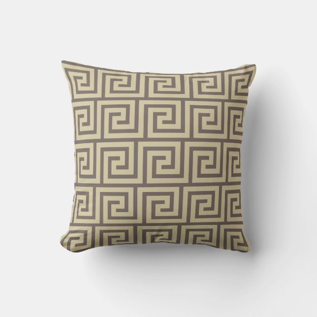 Elegant beige och brun grekisk mönstrad kastkudde kudde (Framsida)