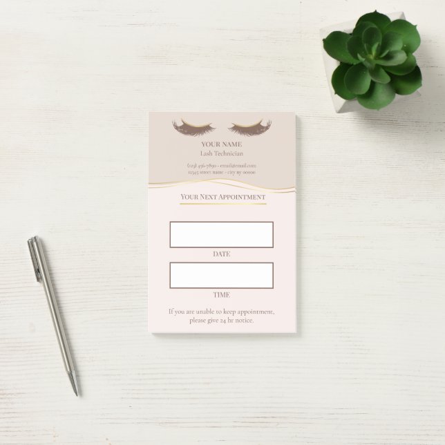 Elegant beige och guld Lash-bokning Post-it Block (Kontor)