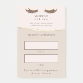 Elegant beige och guld Lash-bokning Post-it Block