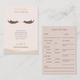 Elegant Beige och guld Lash Klientregistreringsbla Visitkort