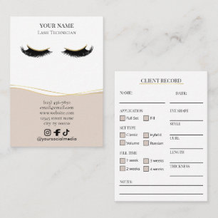 Elegant Beige och guld Lash Klientregistreringsbla Visitkort