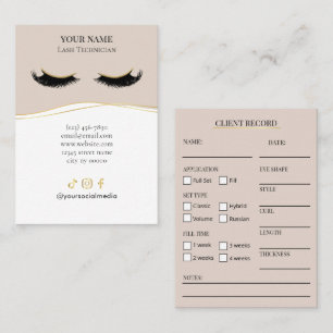 Elegant Beige och guld Lash Klientregistreringsbla Visitkort