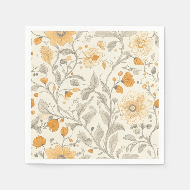 Elegant Beige och Gult botaniska illustrationer Pappersservett (Framsidan)