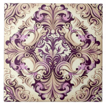 Elegant Beige och Rosa Baroque Damask Ceramic Tile