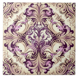 Elegant Beige och Rosa Baroque Damask Ceramic Tile Kakelplatta