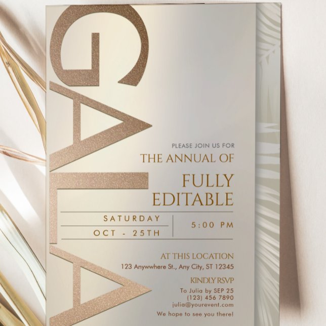 Elegant Beige och Roséguld Galainbjudan Kort (Elegant Taupe and Rose Gold Gala Invitation Card)