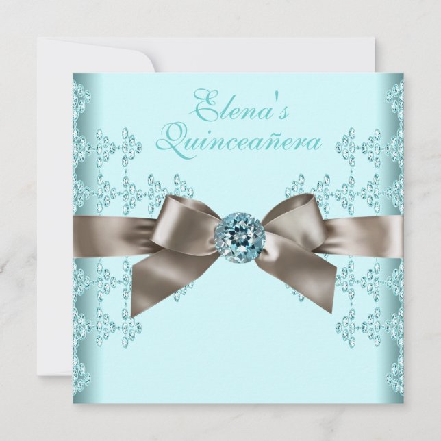 Elegant Beige och Teal Blue Quinceanera Inbjudningar (Framsida)