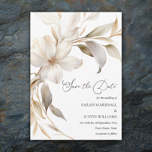 Elegant Beige och Vita vattenfärgen Blommigt Bröll Spara Datumet