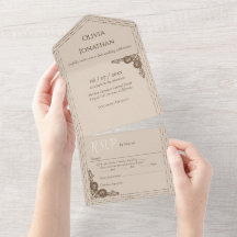 Elegant Beige Ornate allt i en bröllopsinbjudan