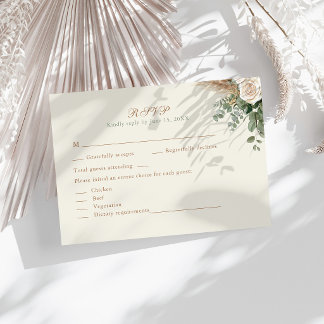 Elegant Beige Pampas Grass & Rose Wedding RSVP OSA Kort