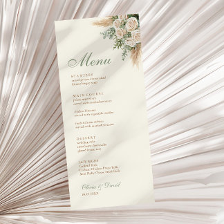 Elegant Beige Pampas Grass Wedding Menu Card Meny