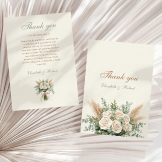 Elegant Beige Pampas Grass Wedding Thank You Card Tack Kort