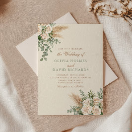 Elegant Beige Pampasgräs Bröllopsinbjudan Inbjudningar