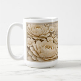 Elegant Beige Pappersklippt Blommig LandskapsMugg Kaffemugg