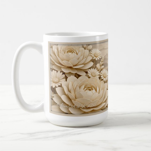 Elegant Beige Pappersklippt Blommig LandskapsMugg Kaffemugg (Vänster)