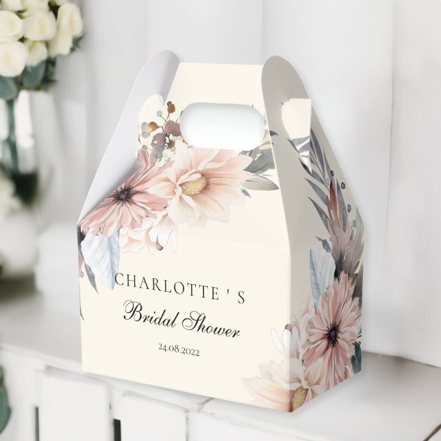 Elegant, Beige & Pastell Boho Bröllopsfest  Presentaskar (Elegant, Beige & Pastel Boho Bridal Shower Favor Boxes with your name and date.)