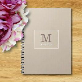 Elegant Beige Personlig Namn Monogram Anteckningsbok