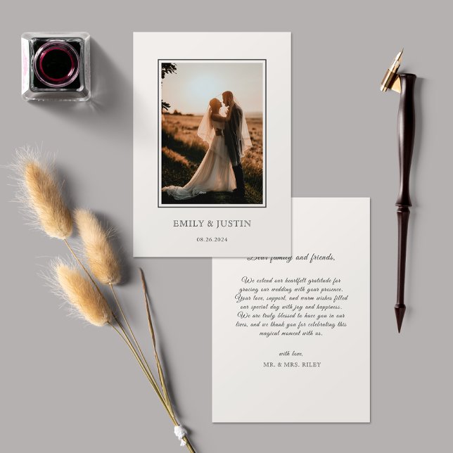Elegant Beige Photo Bröllop Tack Kort (Skapare uppladdad)