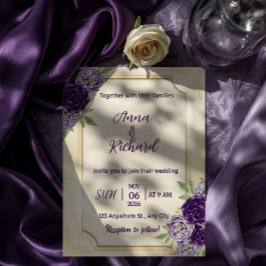 Elegant Beige & Purple Floral Wedding Invitation Inbjudningar