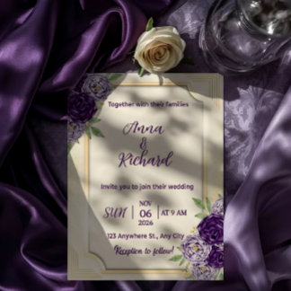 Elegant Beige & Purple Floral Wedding Invitation Inbjudningar