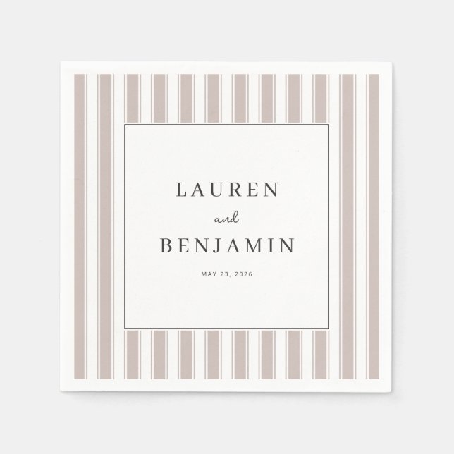Elegant Beige Randig Minimalistisk Pappersservett (Framsidan)