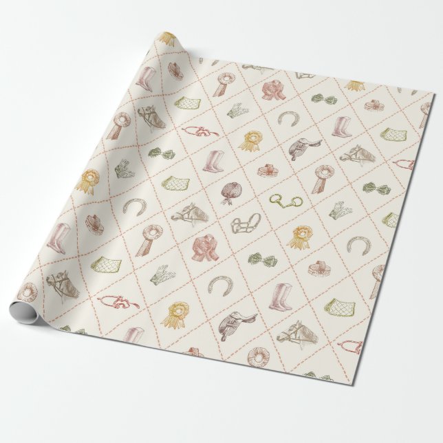 Elegant Beige Ridsport Diamantmönster Presentpapper (Utrullad)