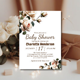 Elegant Beige Ro Baby Shower-inbjudan för flickor Inbjudningar