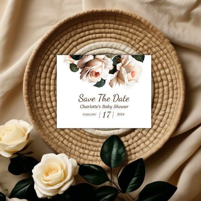 Elegant Beige Ro Baby Shower Spara Datumet (Save The Date!)