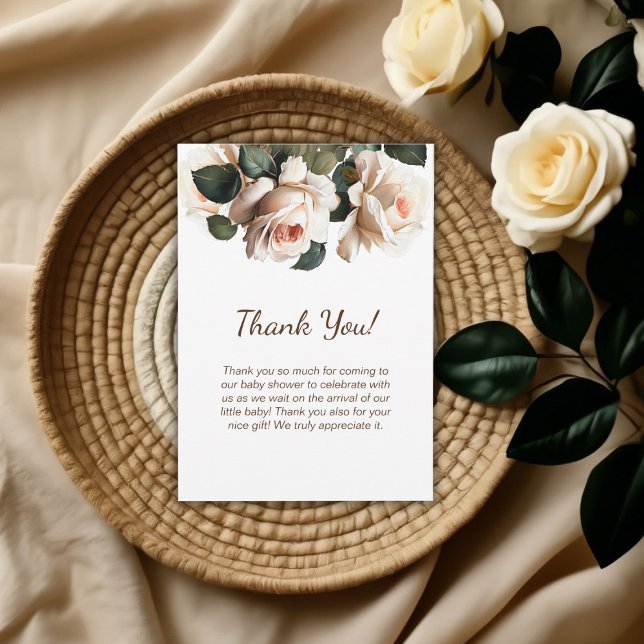 Elegant Beige Ro Baby Shower Tack Kort ( Girl Baby Shower Thank You Card)