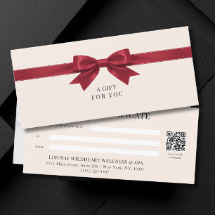 Elegant Beige Röd Bow QR-kod Presentkort