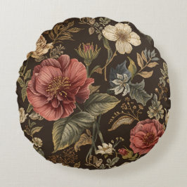 Elegant, beige rödbrun blommig mönster rund kudde