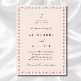 Elegant Beige Rosa Monogram Pearl Bröllop in Inbjudningar