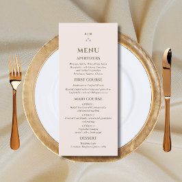 Elegant Beige Rosa Monogram Pearl Bröllop Menu Meny