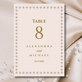 Elegant Beige Rosa Pearl Bröllop Bordsnummer