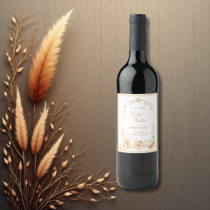 elegant beige Rustic Blommigt Bröllop Vin Vinflaska Etikett