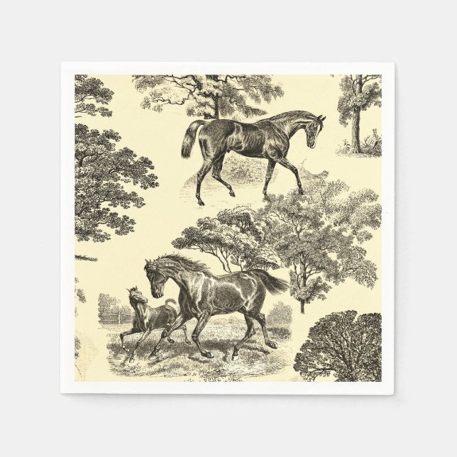 Elegant Beige Rustic Horses Toile Pappersservett (Framsidan)