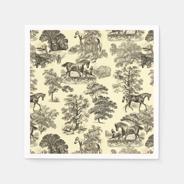 Elegant Beige Rustic Horses Toile Pappersservett (Framsidan)