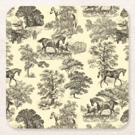Elegant Beige Rustic Horses Toile Underlägg Papper Kvadrat