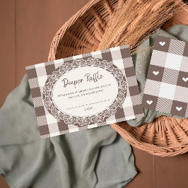 Elegant Beige Rutigt Baby Shower Blöja Lotteri Tilläggskort