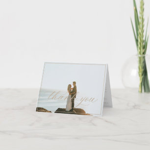 Elegant Beige Script Bröllop Photo Tack Kort