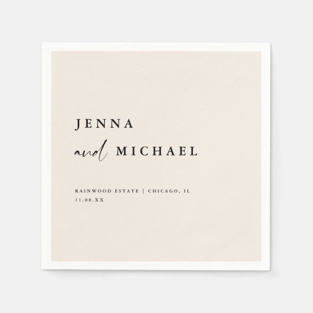 Elegant Beige skript Bröllop Namn Pappersservett (Framsidan)