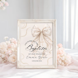 Elegant Beige Slöja med Pärl Dop Välkommen Poster